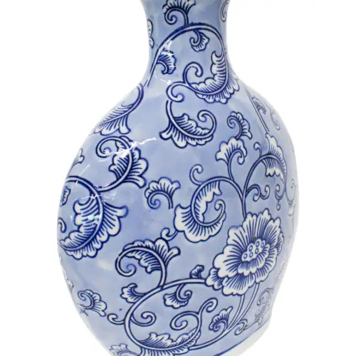 Jarrón de porcelana estampado flores azules de 13.5×24.5×30.5cm