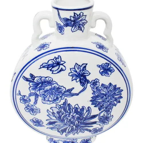 Jarrón con agarraderas estampado flores azules de 11×23.5x32cm
