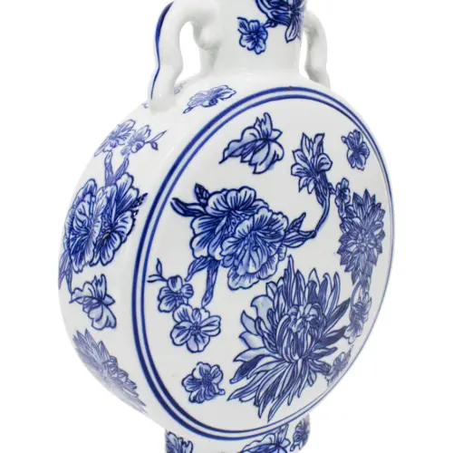 Jarrón con agarraderas estampado flores azules de 11×23.5x32cm