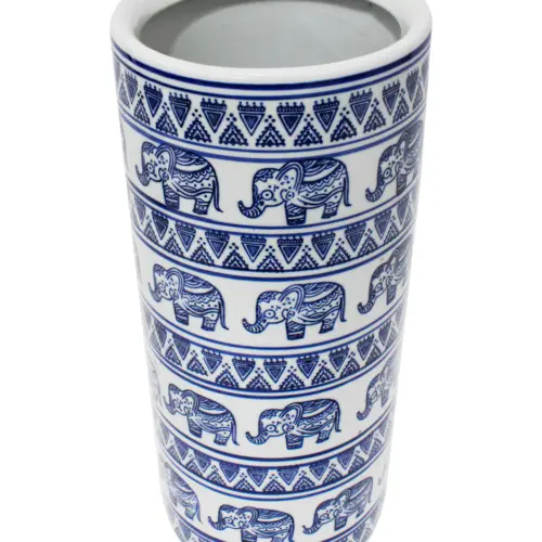 Paragüero de porcelana estampado elefantes azules de 18.5×18.5×43.5cm