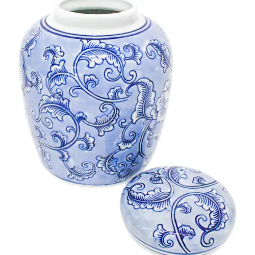 Tibor de porcelana azul estampado flores de 19x19x24cm