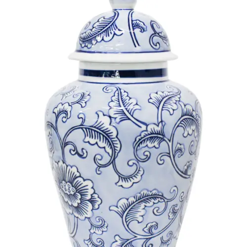 Tibor de porcelana azul estampado flores de 17.5×17.5x27cm