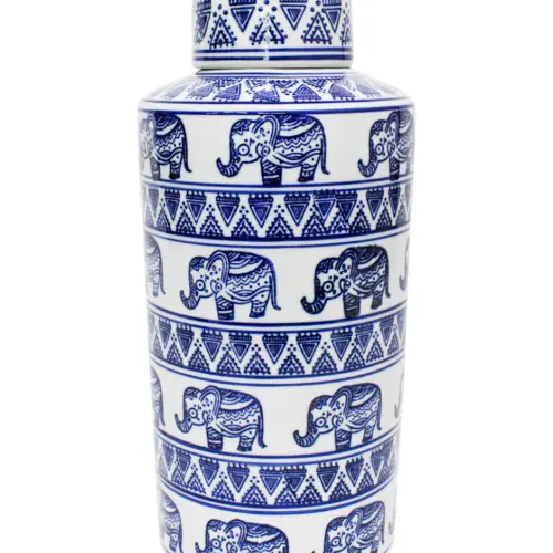 Tibor de porcelana estampado elefantes de 18.5×18.5×41.5cm