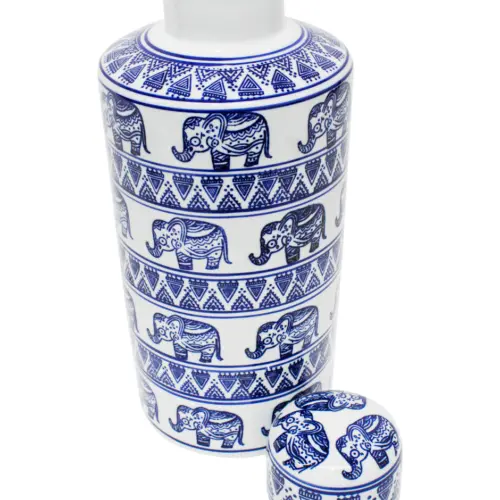 Tibor de porcelana estampado elefantes de 18.5×18.5×41.5cm
