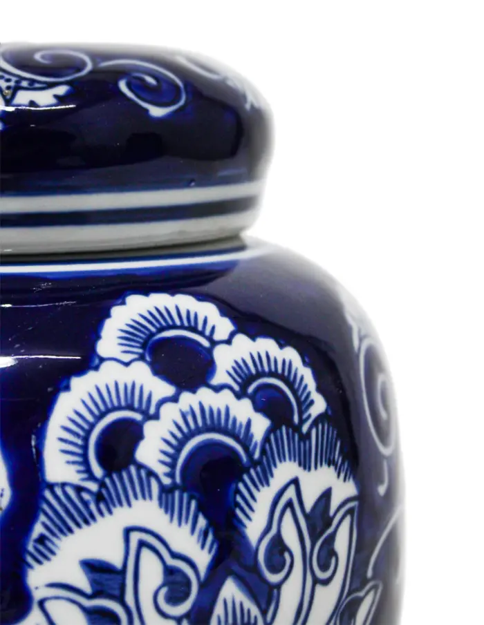 Tibor de porcelana azul marino estampado flores de 15.8x15.8x21cm - Image 3