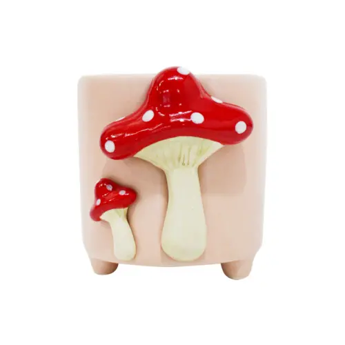 Maceta de ceramica durazno con hongo rojo de 12.2×10.4x11cm
