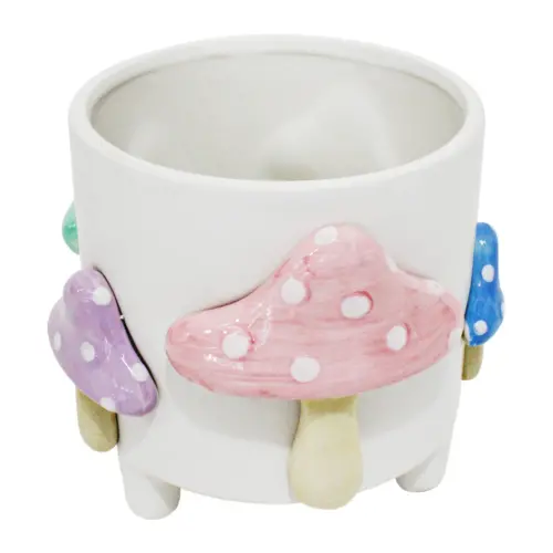 Maceta de ceramica blanca con hongos de colores de 21.1×20.4×17.8cm
