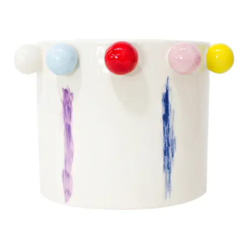 Maceta de ceramica blanca con globos de colores de 16.5×11.4cm