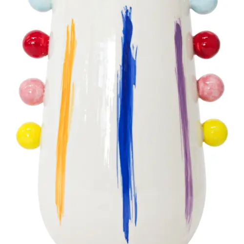 Florero de ceramica blanco con globos de colores de 16.9×13.6×21.8cm