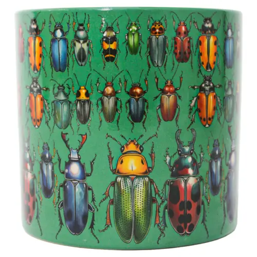 Maceta de ceramica verde con escarabajos de 13×11.1cm