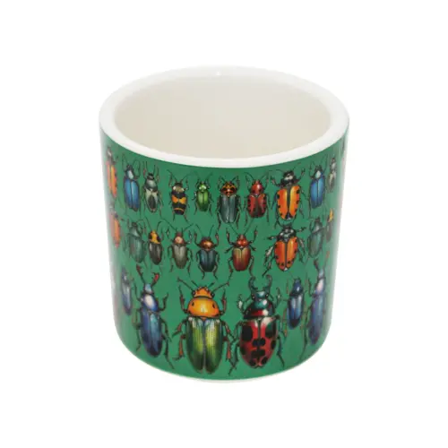 Maceta de ceramica verde con escarabajos de 7x7cm