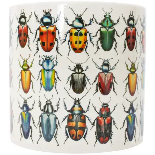 Maceta de ceramica blanca con escarabajos de 13×11.1cm