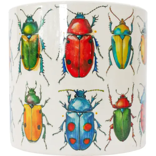 Maceta de ceramica blanca con escarabajos de 13×11.1cm