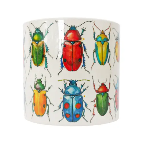 Maceta de ceramica blanca con escarabajos de 7x7cm