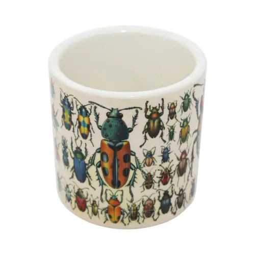 Maceta de ceramica beige con escarabajos de 10.2x10cm