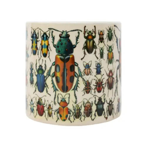 Maceta de ceramica beige con escarabajos de 10.2x10cm