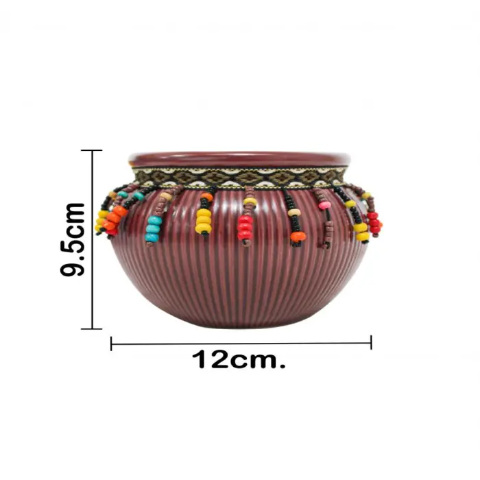 Maceta de ceramica vino con chaquiras de colores en la orilla de 12x9.5cm - Image 4
