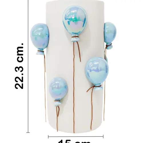 Florero de ceramica con globos azules de 15x15x22.3cm