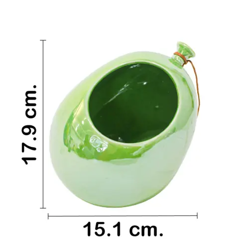 Florero de ceramica diseño globo verde de 15.7×15.1×17.9cm
