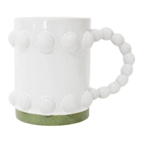 Taza de porcelana blanca con asa diseño bolas de 14.5×10.3×11.8cm