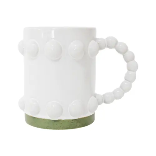 Taza de porcelana blanca con asa diseño bolas de 12.4×8.9x10cm