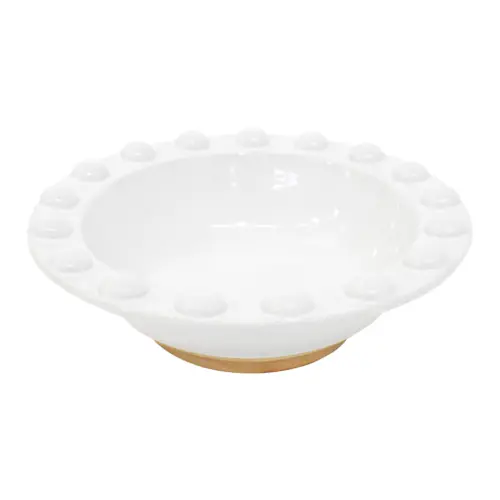 Bowl de porcelana blanca con bolitas en la orilla de 20.2×20.2×6.2cm
