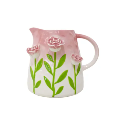 Jarra de porcelana blanca con diseño flores rosas de 11.7×9.9×10.4cm