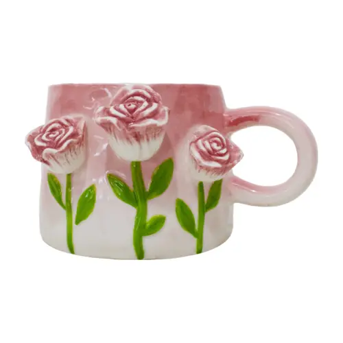 Taza de porcelana con diseño flores rosas de11.5×10.4×6.9cm