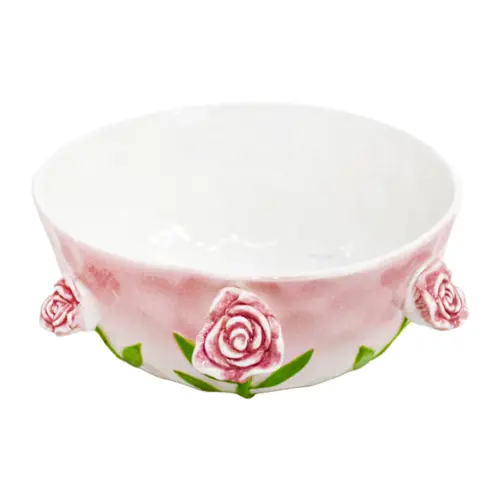 Bowl de porcelana con diseño flores rosas de 21.5x19x8.9cm