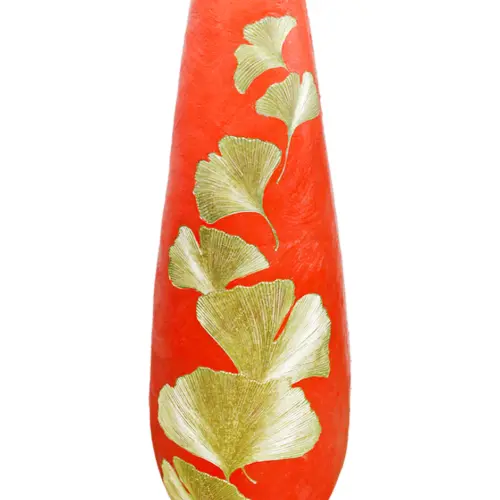 Jarrón de poliresina con hojas doradas de 31.5×31.5×95.5cm