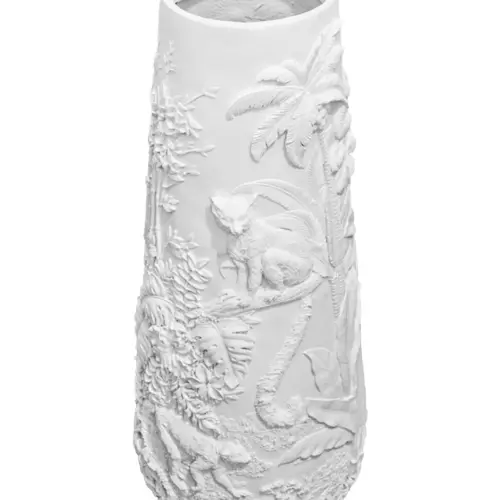 Jarrón de poliresina blanco diseño tropical de 34.5×34.5×82.5cm