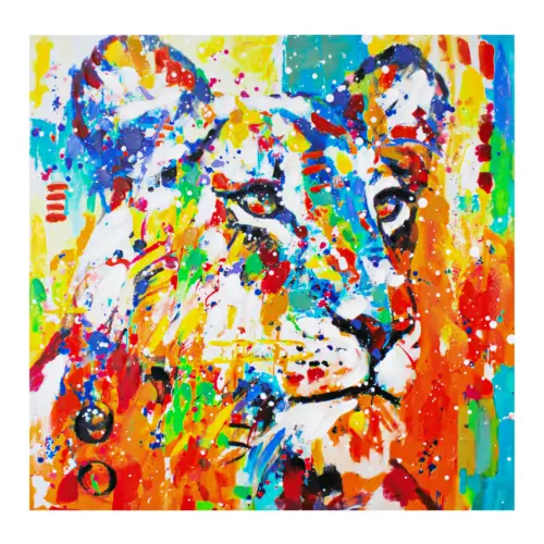 Cuadro diseño leona de colores de 80x80x3cm