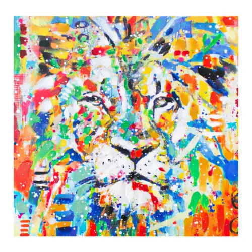 Cuadro diseño león de colores de 80x80x3cm