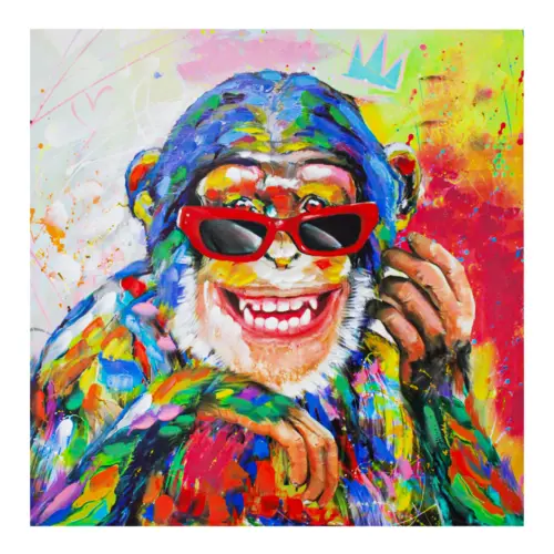 Cuadro diseño chimpancé con anteojos rojos de 80x80x3cm