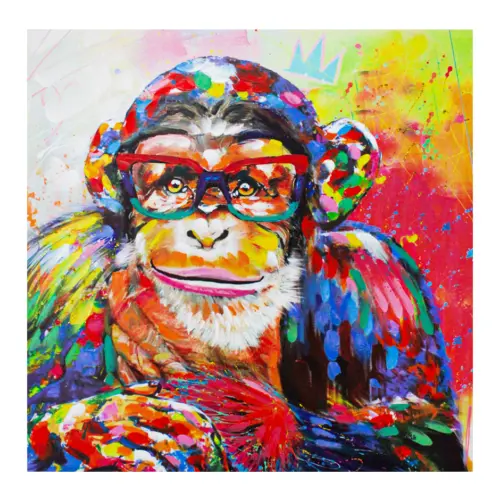 Cuadro diseño chimpancé con anteojos de colores de 80x80x3cm