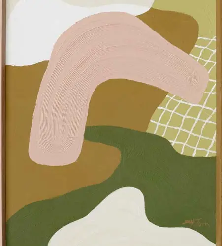 Cuadro de arte rosa verde amarillo y café de 60x80x2.4cm