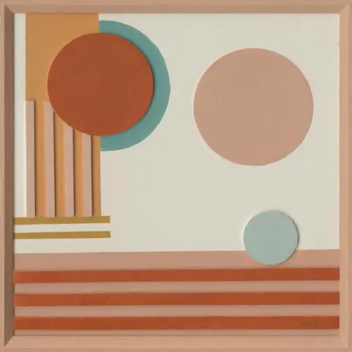 Cuadro de arte con líneas y círculos de colores rosa con rojo de 50x50x2.4cm