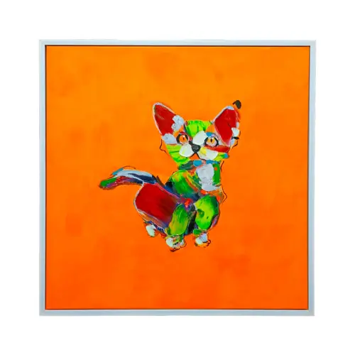Cuadro diseño perro estilo arte wpap con fondo naranja de 80x80cm