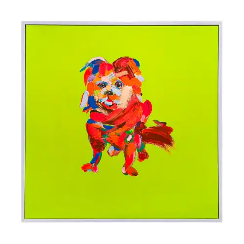 Cuadro diseño perro estilo arte wpap con fondo verde limon de 80x80cm