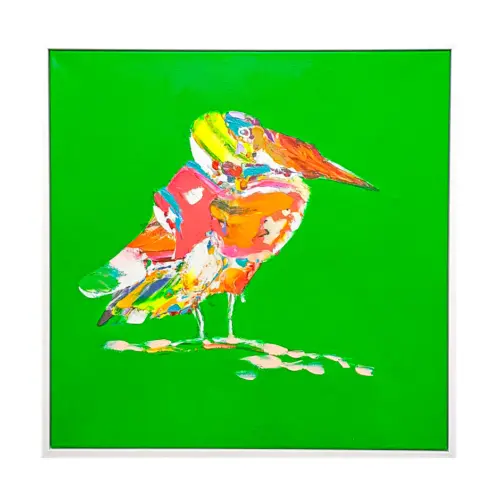 Cuadro diseño pájaro estilo arte wpap con fondo verde de 80x80cm