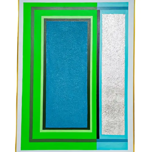 Cuadro diseños rectángulos verdes con azul de 90x120cm