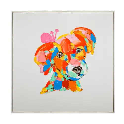 Cuadro diseño perro con flor estilo de arte wpap con fondo blanco de 80x80cm
