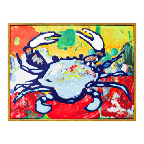 Cuadro diseño cangrejo de color azul con fondo de colores de 40x30cm