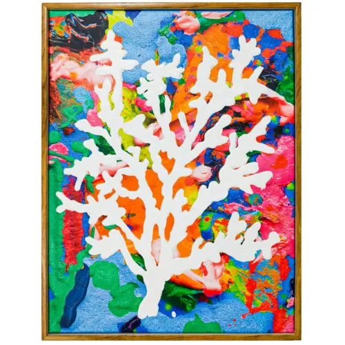 Cuadro diseño arrecife blanco con fono de colores de 40x30cm