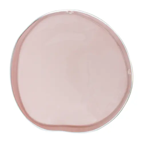Plato de cristal ondulado rosa opaco con orilla plateada de 32cm