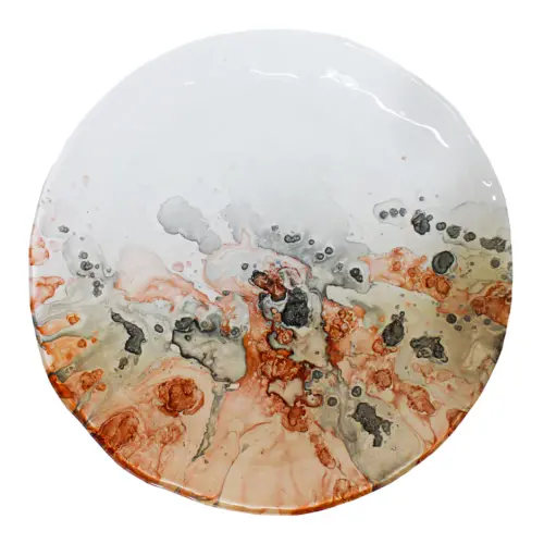 Plato de cristal blanco difuminado con gris y marrón de 32cm