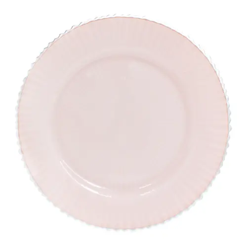Plato de cristal rosa con orilla plateada de 33cm