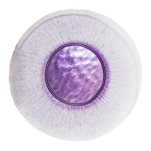 Plato de vidrio transparente con centro morado de 32cm
