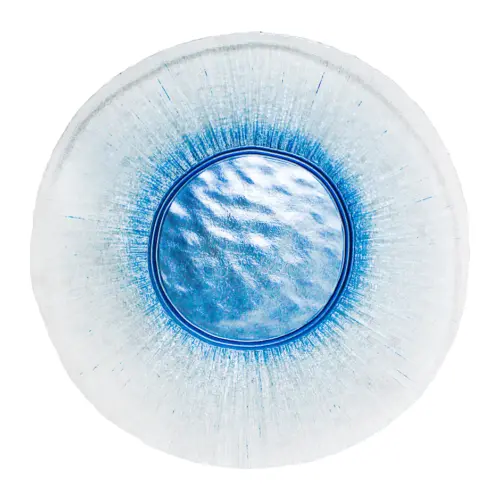 Plato de vidrio transparente con centro azul de 32cm