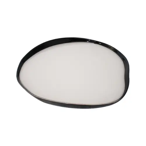 Plato de vidrio blanco con orilla azul oscuro de 28cm